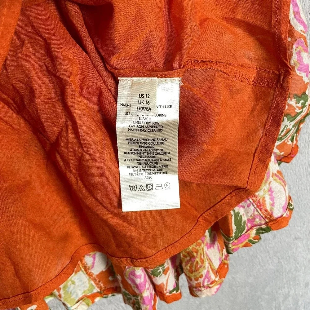 Orange Floral Pleated Mini Skirt Bohemian Size 12